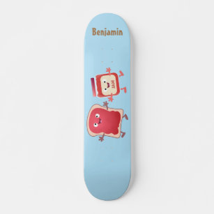Funny bread and jam cartoon characters skateboard