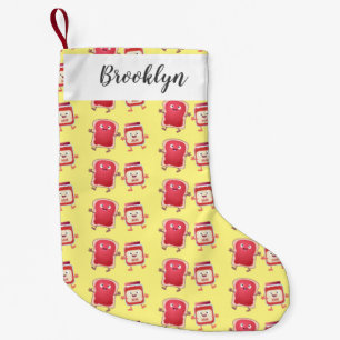 Funny bread and jam cartoon characters small christmas stocking
