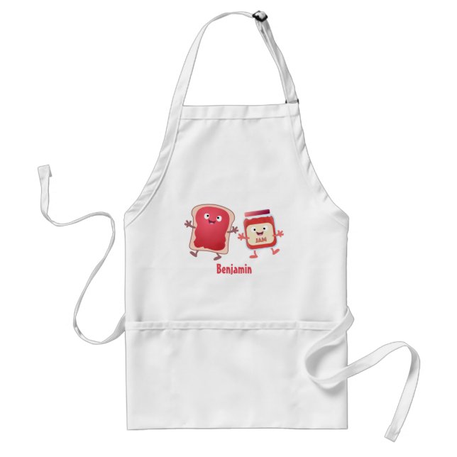 Funny bread and jam cartoon characters standard apron (Front)