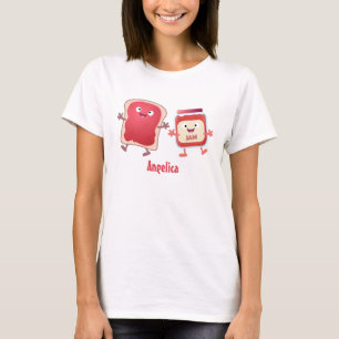 Funny bread and jam cartoon characters  T-Shirt