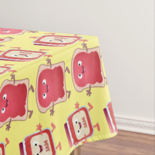 Funny bread and jam cartoon characters tablecloth