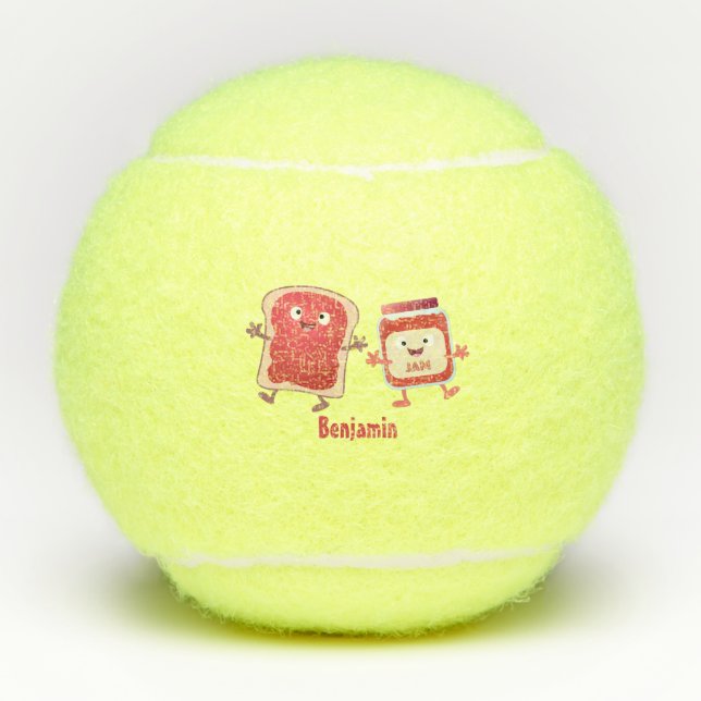 Funny bread and jam cartoon characters tennis balls (Front)