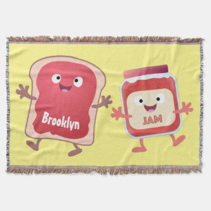 Funny bread and jam cartoon characters throw blanket