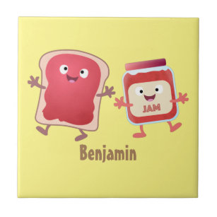 Funny bread and jam cartoon characters tile