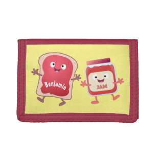 Funny bread and jam cartoon characters trifold wallet