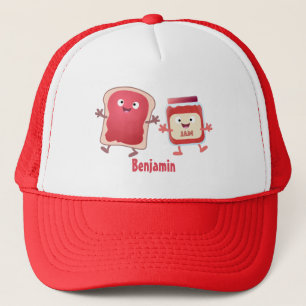 Funny bread and jam cartoon characters trucker hat