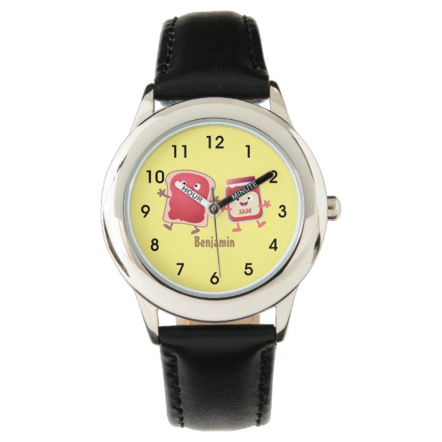 Funny bread and jam cartoon characters watch (Front)