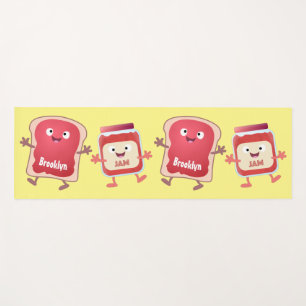 Funny bread and jam cartoon characters yoga mat