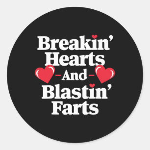 Funny Breaking Hearts And Blasting Farts Mens Vale Classic Round Sticker