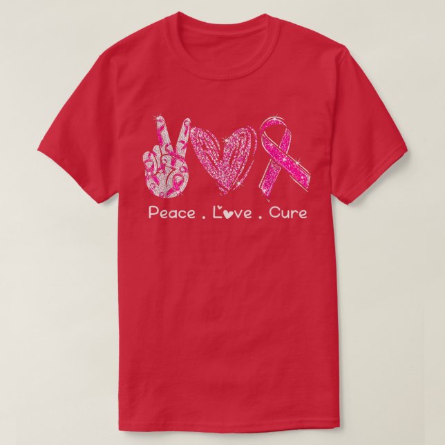 Funny Breast Cancer Awareness Costume Pink Peace L T-Shirt (Design Front)