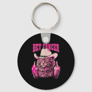 Funny Breast Cancer Awareness Western Pink Cat Wom Key Ring