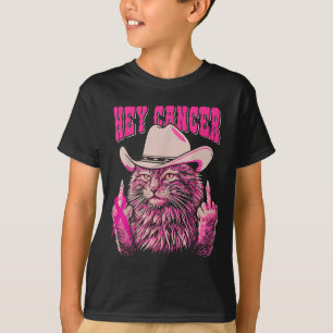 Funny Breast Cancer Awareness Western Pink Cat Wom T-Shirt