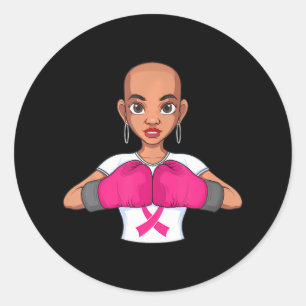 Funny Breast Cancer Black Girl Boxing Warrior For Classic Round Sticker