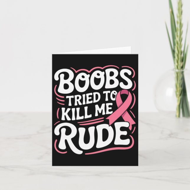 Funny Breast Cancer Fighter Survivor Pink Ribbon M Card (Front)