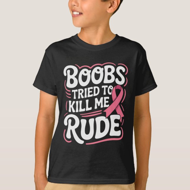 Funny Breast Cancer Fighter Survivor Pink Ribbon M T-Shirt (Front)