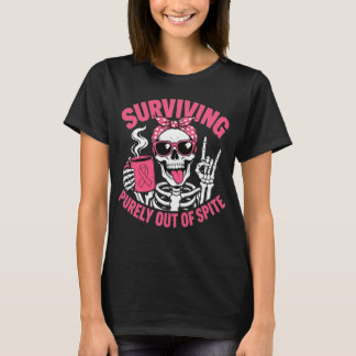 Funny Breast Cancer Skeleton Coffee Humour T-Shirt