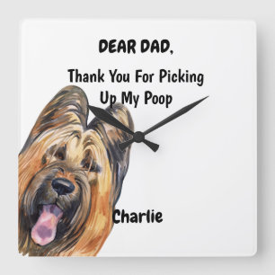 Funny Briard Dad Watercolor Canine Art Square Wall Clock