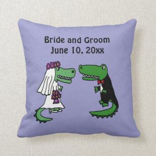 Funny Bride and Groom Alligator Wedding Art Cushion
