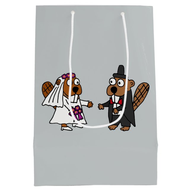 Funny Bride and Groom Beaver Gift Bag (Back)