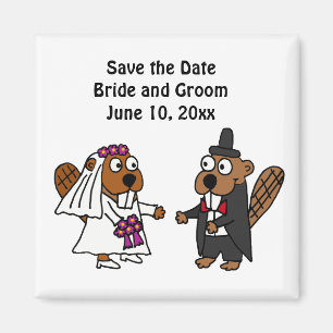 Funny Bride and Groom Beaver Wedding Design Magnet
