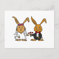 Funny Bride and Groom Brown Rabbit Wedding Cartoon