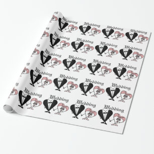 Funny Bride and Groom Hearts Art Wrapping Paper