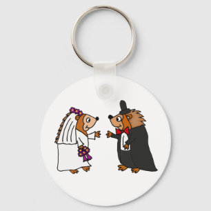Funny Bride and Groom Hedgehog Wedding Art Key Ring