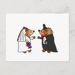Funny Bride and Groom Hedgehog Wedding Art Postcard