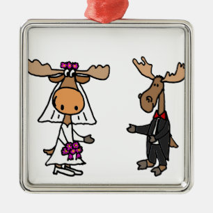 Funny Bride and Groom Moose Wedding Metal Tree Decoration