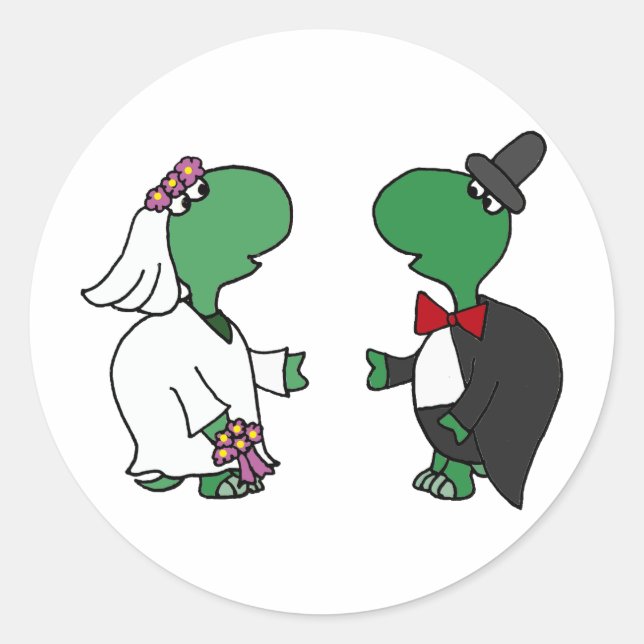 Funny Bride and Groom Turtle Wedding Design Classic Round Sticker (Front)