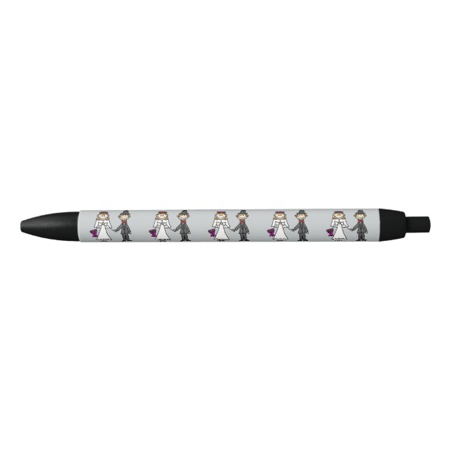 Funny Bride and Groom Wedding Cartoon Black Ink Pen (Front)