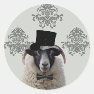 Funny bridegroom sheep in top hat classic round sticker