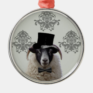 Funny bridegroom sheep in top hat metal tree decoration