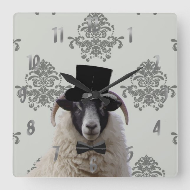 Funny bridegroom sheep in top hat square wall clock (Front)