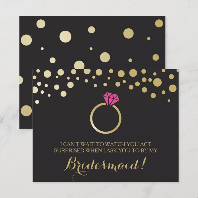 Funny BRIDESMAID PROPOSAL card ~ Black & Faux Gold (Front/Back)