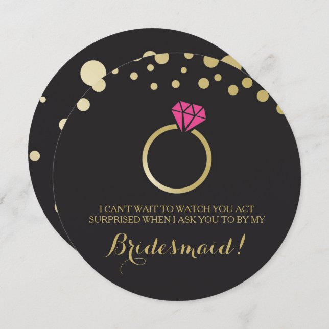 Funny BRIDESMAID PROPOSAL card ~ Black & Faux Gold (Front/Back)