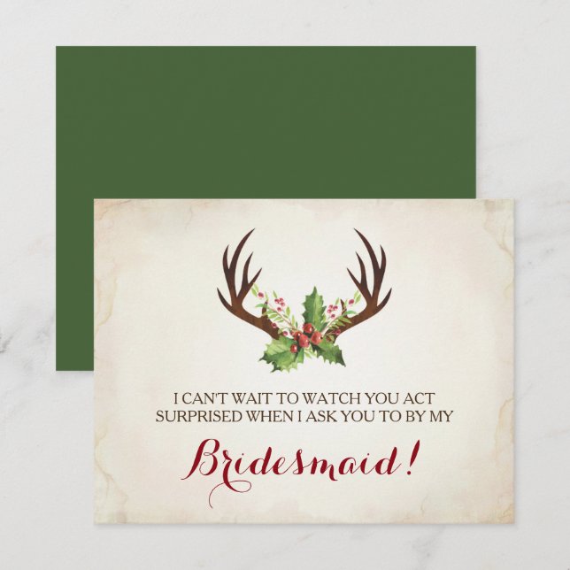 Funny BRIDESMAID PROPOSAL card ~ Deer Antlers (Front/Back)