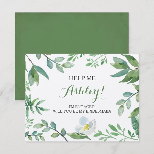 Funny BRIDESMAID PROPOSAL card, Greenery Invitation (Front/Back)