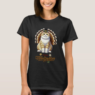 Funny British Shorthair Cat with Turkey Feathers T T-Shirt