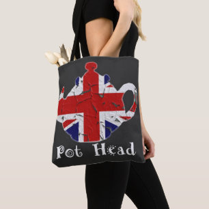Funny British Teapot Pot Head Distressed Tote Bag