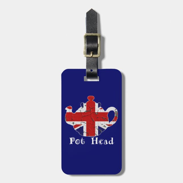 Funny British Teapot Pot Head Luggage Travel Tag (Front Vertical)