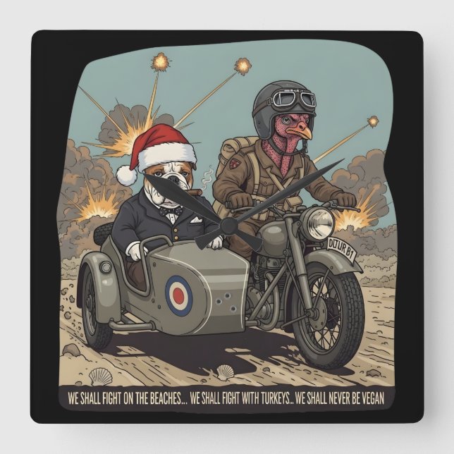 Funny British themed Christmas Square Wall Clock (Front)