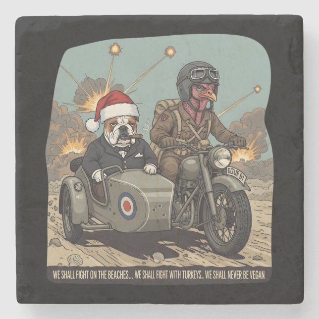 Funny British themed Christmas Stone Coaster (Front)