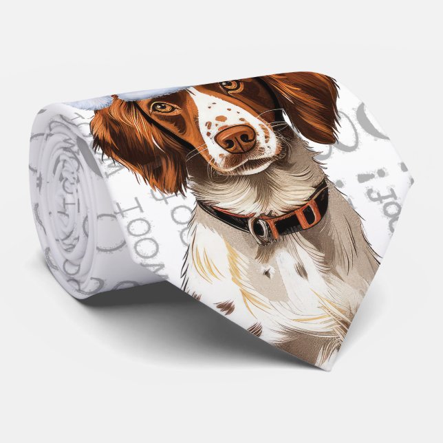 Funny Brittany Spaniel Christmas Dog Lover Tie (Rolled)