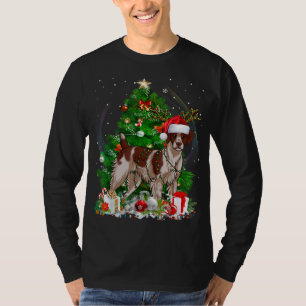 Funny Brittany Spaniel Christmas Tree Light Pajama T-Shirt
