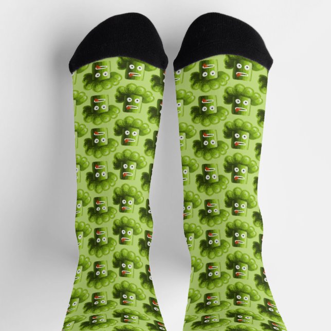 Funny Broccoli Playful Green Veggie Pattern Socks (Top)