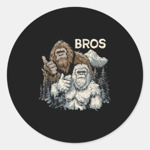 Funny Bros Bigfoot And Yeti Brothers Sasquatch Awe Classic Round Sticker