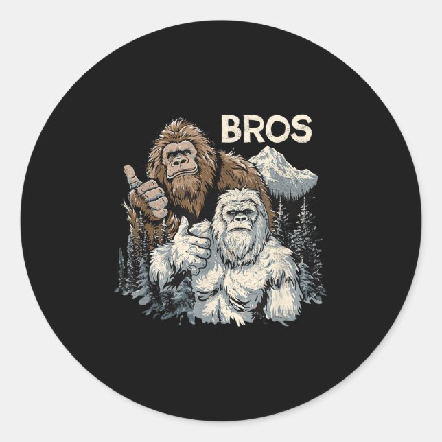 Funny Bros Bigfoot And Yeti Brothers Sasquatch Awe Classic Round Sticker (Front)