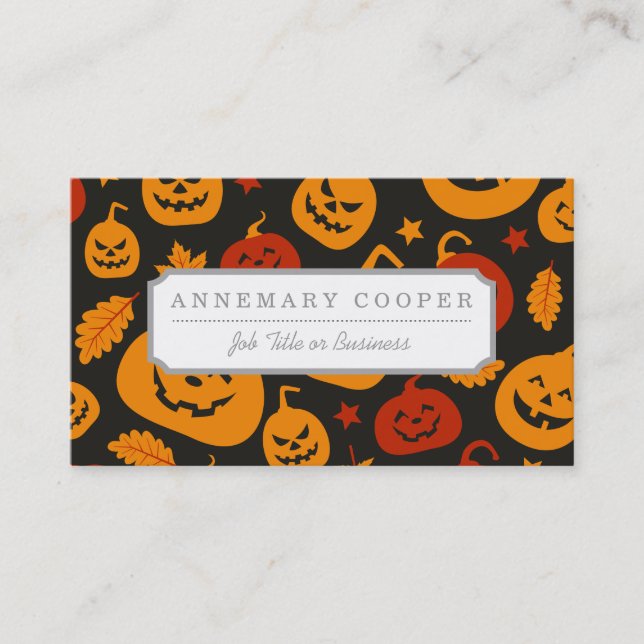 Funny Brown and Orange Halloween Pumpkins Pattern Business Card (Front)