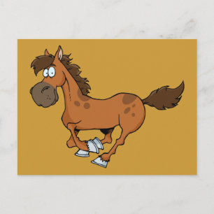 FUNNY BROWN CARTOON HORSE RUNNING GALLOPING POSTCARD